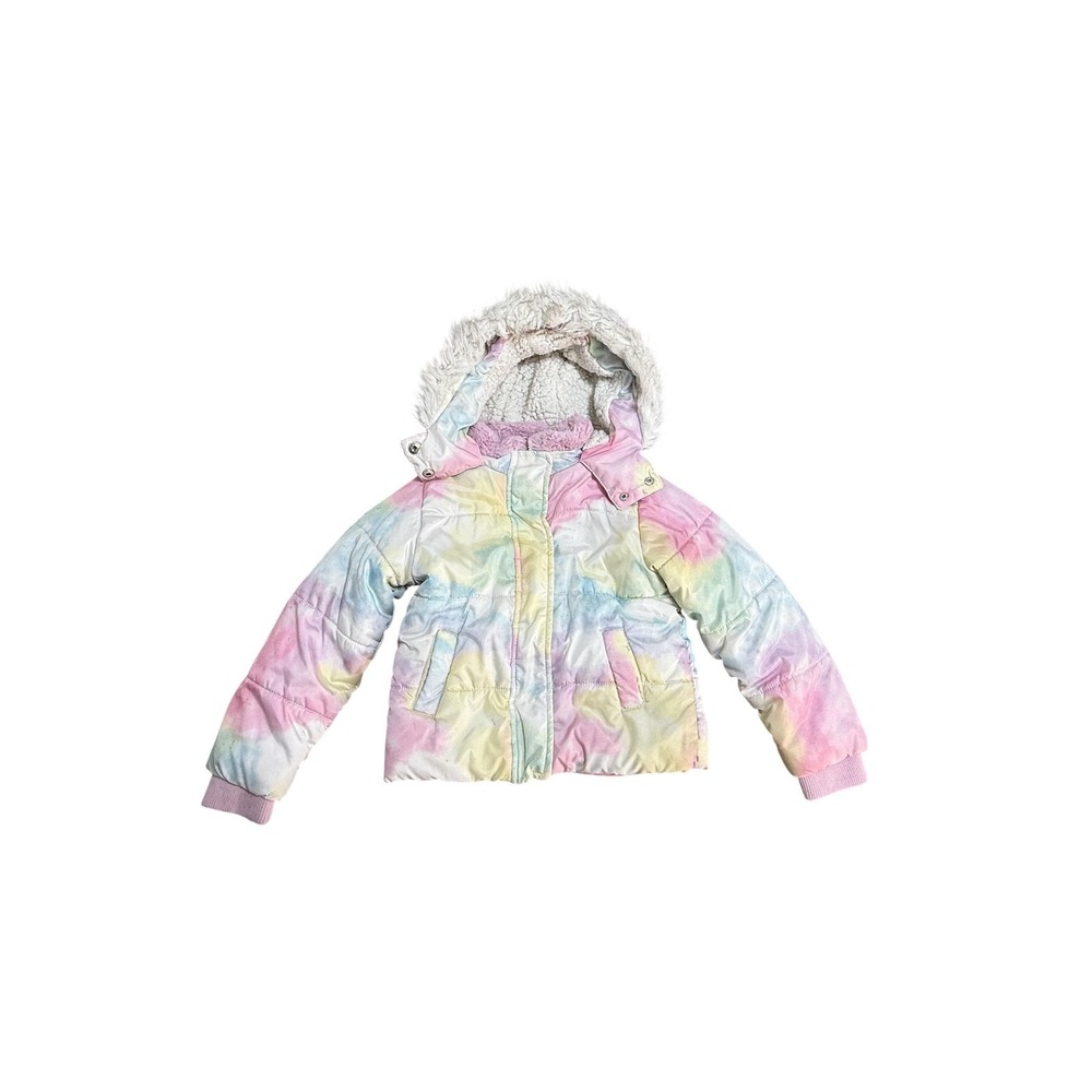C&C California Jacket Girls 5 Tie Dye‎ Hooded Puffer Faux Fur Winter Coat
